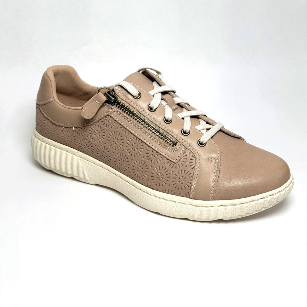 Clarks Caroline Rio Womens Sand Leather Sneakers Comfort Zip Lace Up Shoes 8.5W